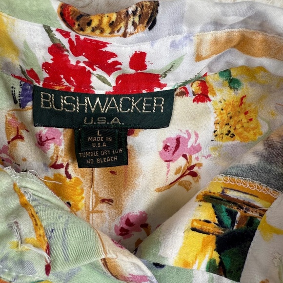 BUSHWACKER U.S.A. Large Long Sleeve Button Up Shirt 100% Cotton Garden Print - Picture 3 of 7